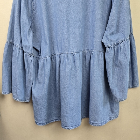 LANEBRYANT Chambray Bell Sleeve V-neck Blouse Blue Womens‎ Plus Sz 18/20 - Picture 4 of 12